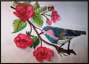 Water Color Bird with 3D Blossoms